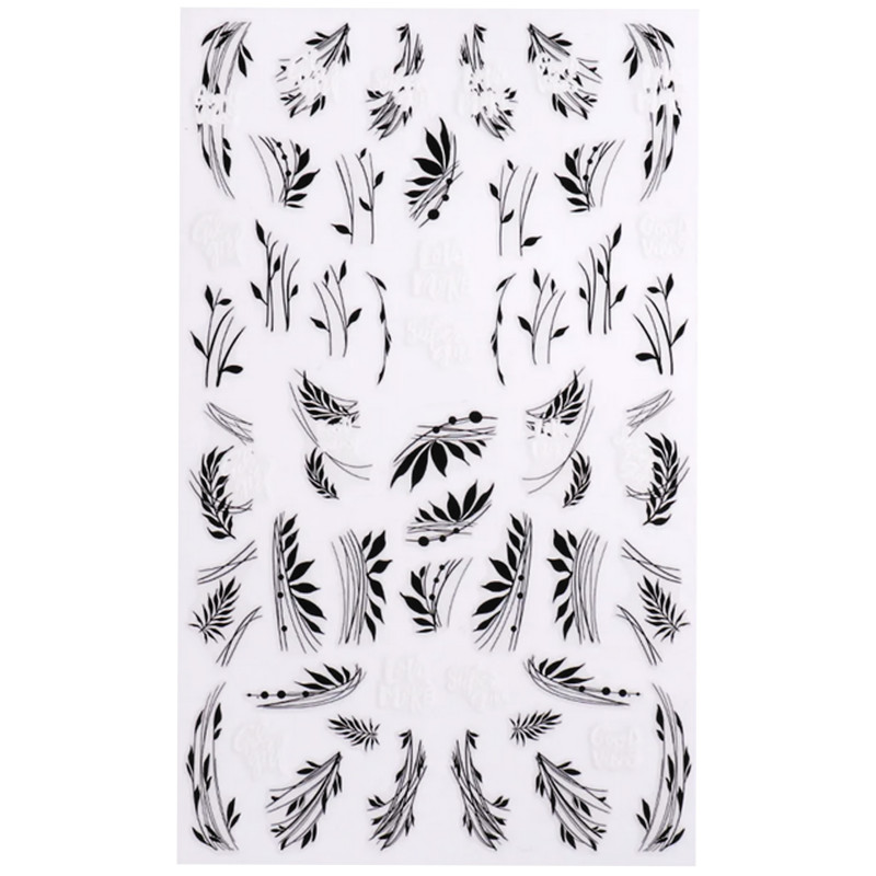 DeniCarte Black and White Self-Adhesive Leaves Nail Stickers