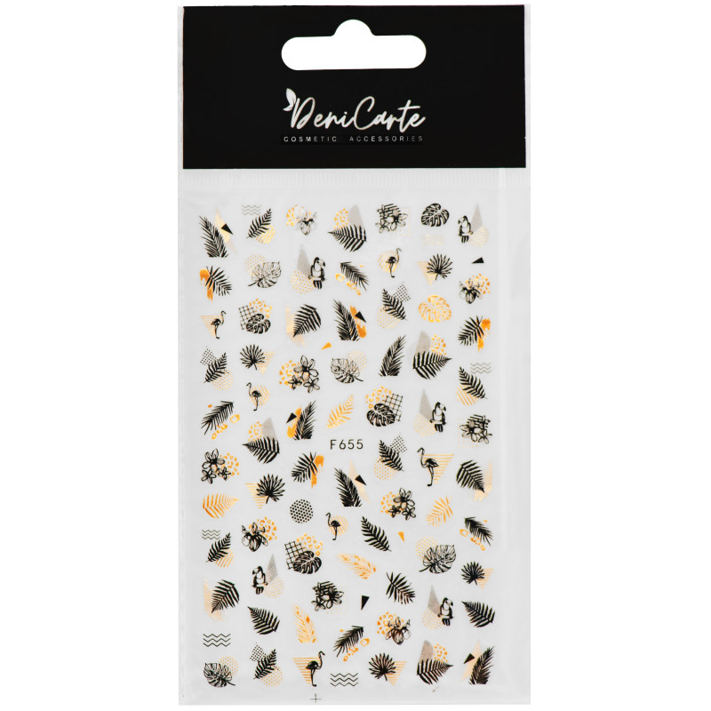 DeniCarte Gold and Black Nail Stickers - Self-adhesive Decorative Leaves