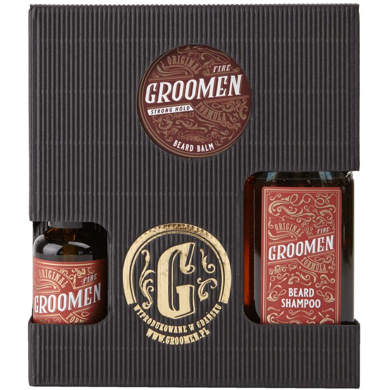 Groomen Fire Beard Set – Shampoo, Balm and Oil, 150ml+50g+50ml