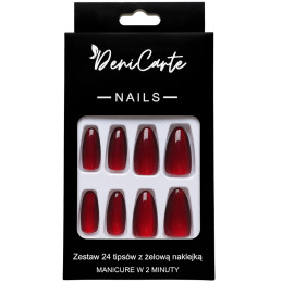 DeniCarte Almond Cat Eye Nail Tips Red Size L