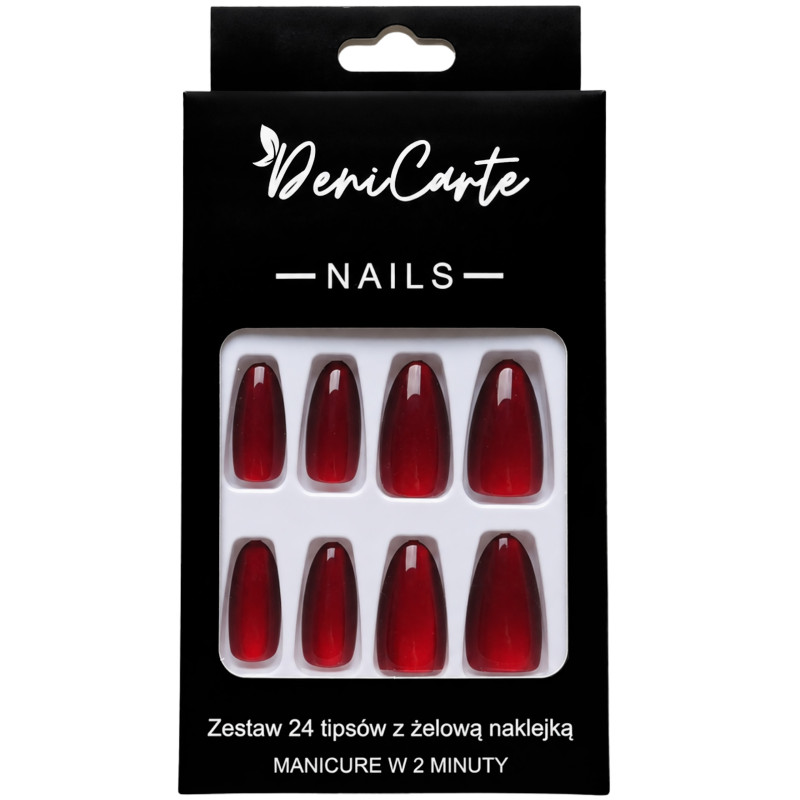DeniCarte Almond Cat Eye Nail Tips Red Size L